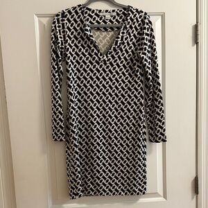Diane Von Furstenberg Black and White Chain Print Dress